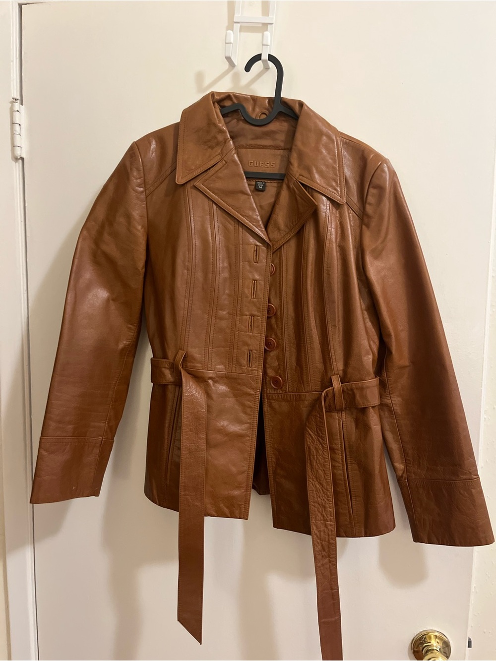 Guess Women's Brown Leather Belted Jacket